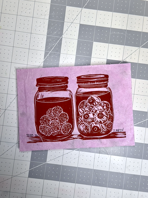 Eyeballs & Raspberries Linocut Artwork - Image 2