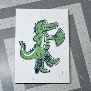 Sassy Alligator Showgirl Lino Print Artwork