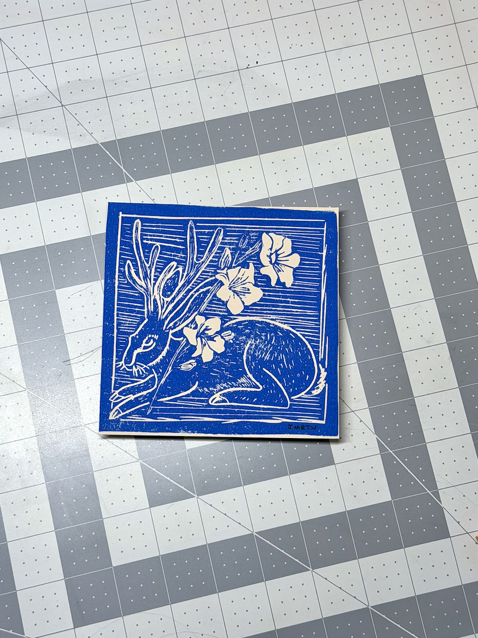 Jackalope & Gladiolus Lino Print Artwork - Image 4