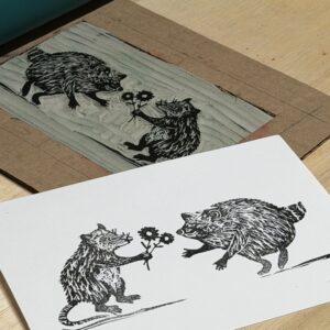 Opossum & Jimothy Linocut Artwork