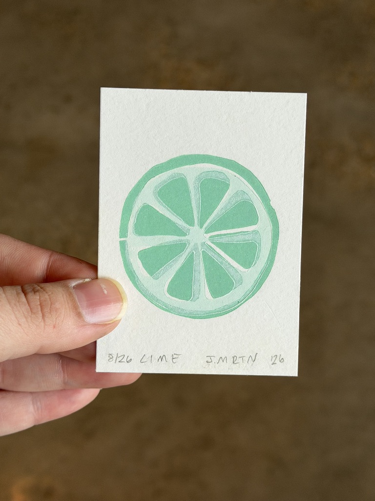 Lime Slice ACEO Block Print
