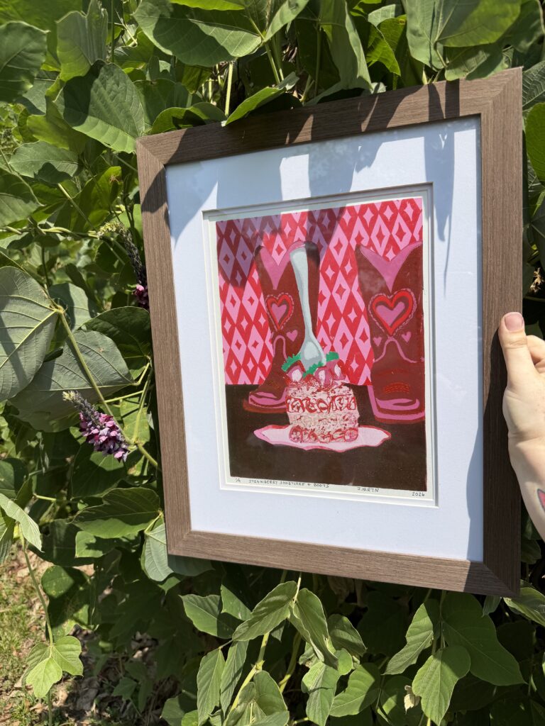 finished strawberry shortcake and boots linoprint