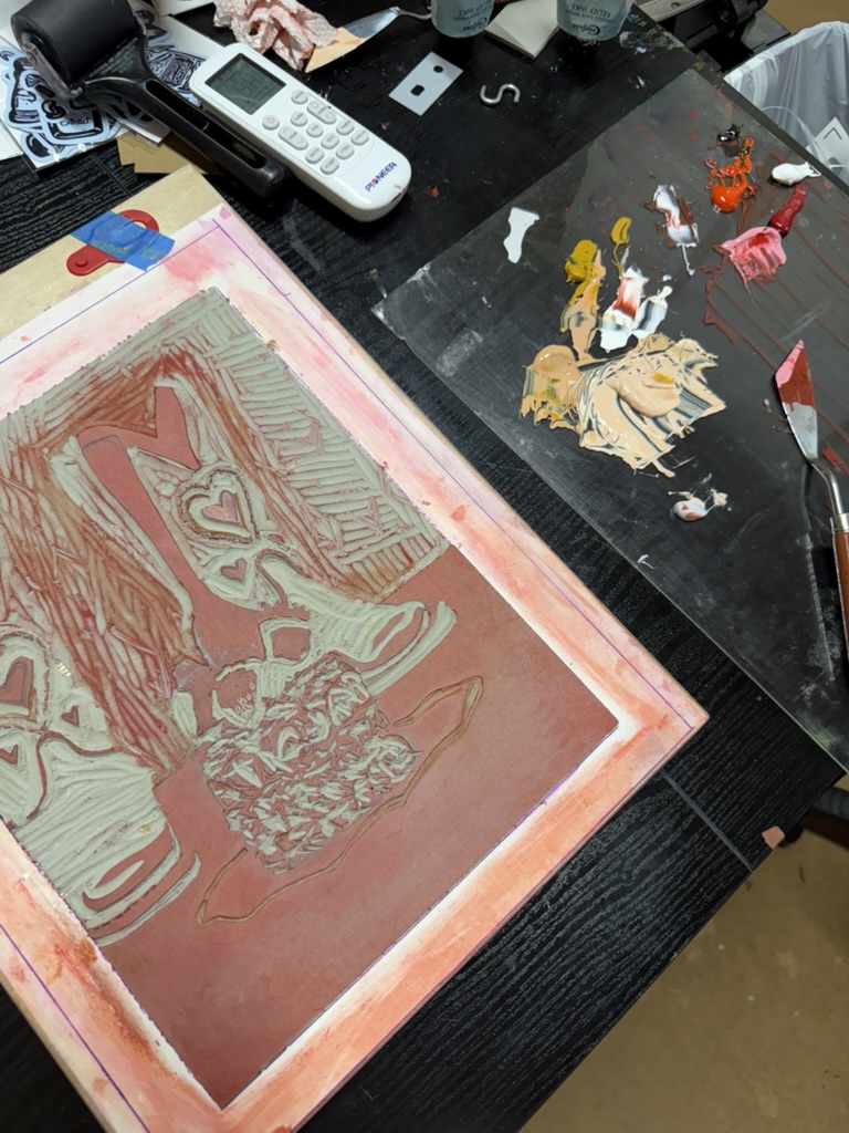 linoleum with excess ink after pressing with laminator