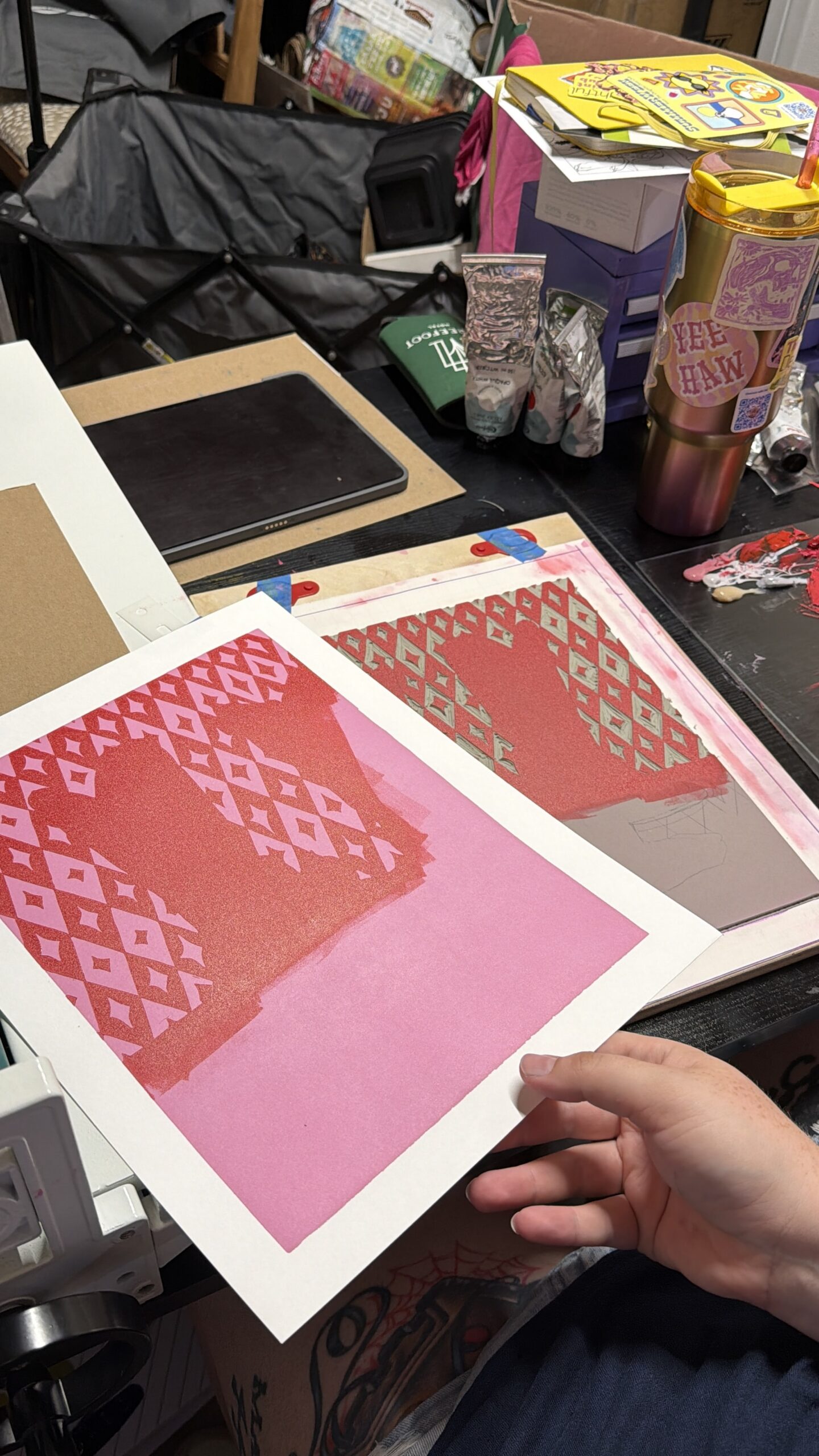 lino prints with linoleum underneath